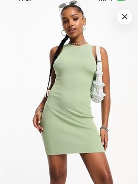 ASOS Sleeveless Ribbed Mini Dress in Sage Green
